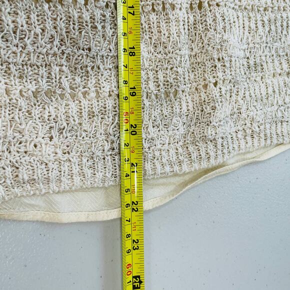 LUCKY BRAND Cream Open Weave Knit Front Blouse Back Long Sleeve Top S - Picture 7 of 11